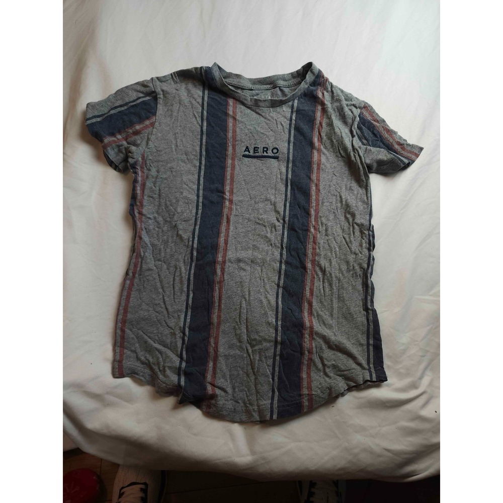 Aeropostale Curved Hem T-Shirt Mens XS Striped Skater Soft Boy Streetwear Grunge